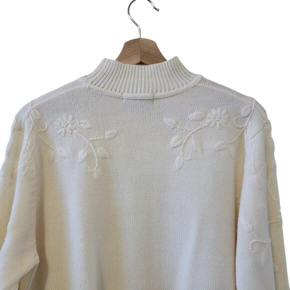 Vintage Floral Embroidered Knit Cowl Turtle Neck Pullover Long Sleeve Sweater - Picture 4 of 8